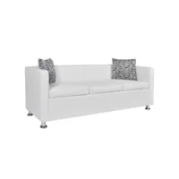 canapé fixe 3 places  canapé scandinave sofa cuir synthétique blanc meuble pro frco80739
