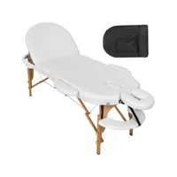 tectake table de massage portable pliante à 3 zones ovale avec 5 cm de rembourrage, avec cadre en bois 404373