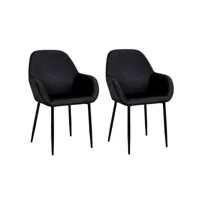 lot de 2 fauteuils de table giulia effet velours - noir