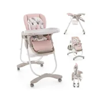 giantex chaise haute bébé 6-36 moispliante à roulettes-hauteur réglabledossier/repose-pieds-double plateau amovible rose