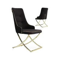 lot de 2 chaises de salle à manger design en velours coloris noir avec piètement en acier argenté  l. 40 x p. 56 x h. 93 cm  collection adore viv-97680