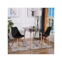 lot de 2 chaises de cuisine en a manger design contemporain scandinave pieds bois de chene - noir