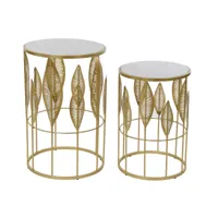 set de 2 tables gigognes en métal et marbre coloris doré blanc
