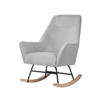fauteuil à bascule tissu gris clair et pieds bois clair kopen 75cm