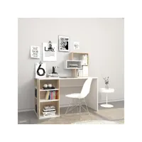 homemania bureau ermes - avec bibliothèque intégrée, étagères - studio, chambre à coucher - blanc, sonoma en bois, 130 x 60 x 75 cm hio8681847167372