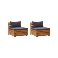 canapé fixe 2 places de jardin  sofa banquette de jardin avec coussins bois d'acacia massif meuble pro frco63222