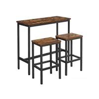ensemble table de salle à manger table de bar et chaises de bar table haute et tabouret cadre en acier style industriel 100 x 40 cm marron rustique et noir helloshop26 12_0002441