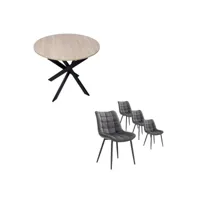 ensemble meubles lot de 4 chaises de salle à manger chaise tapissée table manger ronde fixe chêne pieds noir