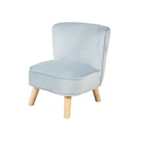 roba fauteuil enfant lil sofa - pieds en bois stables - velours bleu clair