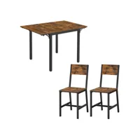 ensemble de table à manger, 2 chaises de salle à manger, table pliante, pour 2-4 personnes, chaises de cuisine, cadre en métal, pour salle à manger, salon, marron rustique et noir