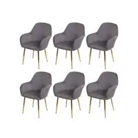 lot de 6 chaises de salle à manger hwc-f18, chaise de cuisine, design rétro ~ velours gris, pieds dorés