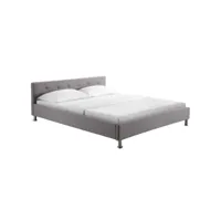 lit double pour adulte nizza queen size 160x200 cm 2 places, 2 personnes, avec sommier et pieds métal chromé, tissu capitonné gris