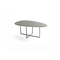 table basse en métal avec plateau en verre fumé et base noire ginni 90