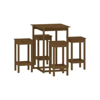 ensemble de bar 5 pcs, table et chaises de salle à manger marron miel bois de pin massif plq2915 meuble pro