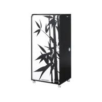 meuble informatique à rideau noir imprimé bambous orga 140cm