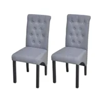 chaise capitonnée lin gris clair et pieds bois massif cériam - lot de 2