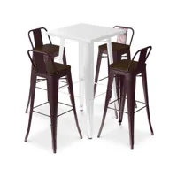 ensemble table blanche et 4 tabourets de bar design industriel - bistrot stylix bronze