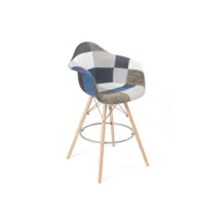 chaise de bar patchwork tissu style scandinave avec accoudoirs tiba (bleu)