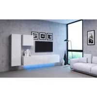 ensemble de meubles de salon 2 - blanc/blanc brillant- avec led - style moderne vivo set 2