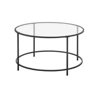 table basse ronde dessus de table en verre trempé cadre en acier table de salon bout de canapé diamètre 84 cm décoratif noir helloshop26 12_0002942