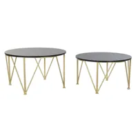 set de 2 tables gigognes en bois et métal coloris noir doré