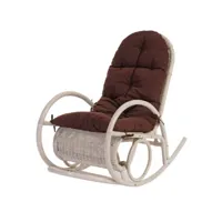 fauteuil à bascule jody en rotin  blanc rembourrage marron