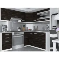 leana - cuisine complète d'angle + modulaire  l 360cm 9 pcs - plan de travail inclus - ensemble armoires meubles de cuisine - ébène