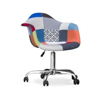 chaise de bureau avec accoudoirs - chaise de bureau à roulettes - tapissée en patchwork - pixi multicolore