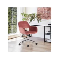 fauteuil de bureau ergonomique chaise pivotant réglable en hauteur, mécanisme d’inclinaison, siège et dossier en velours, charge 120 kg, rose