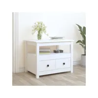 table basse table de salon  bout de canapé blanc 71x49x55 cm bois massif de pin meuble pro frco33665