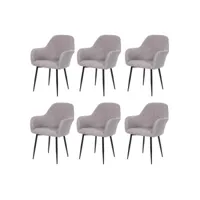 lot de 6 chaises de salle à manger hwc-f18, chaise de cuisine, design rétro ~ tissu/textile gris, pieds noirs