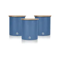 nordic 3 boîtes de cuisine en acier au carbone, couvercle en bambou 3 x 0,84 l, swan, nordic, , bleu