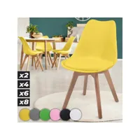 miadomodo® chaises de salle à manger scandinaves - set de 4, assise rembourré, pieds en bois hêtre, style moderne rétro, jaune - chaise pour salon, chambre, cuisine, bureau
