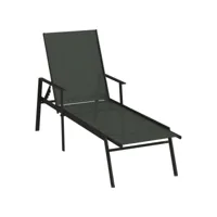transat chaise longue bain de soleil lit de jardin terrasse meuble d'extérieur acier et tissu textilène noir helloshop26 02_0012250