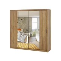 armoire portes coulissantes - rinker - 220 cm - or artisanal chêne - avec miroir