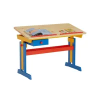 bureau enfant écolier junior flexi table à dessin réglable en hauteur et pupitre inclinable avec 1 tiroir en pin lasuré multicolore