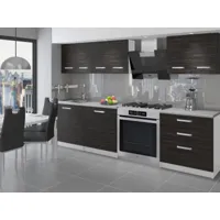 noora - cuisine complète modulaire + linéaire l 180cm 6 pcs - plan de travail inclus - ensemble armoires meubles cuisine - ébène