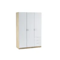 armoire nina 3 portes et 3 tiroirs l121 x h180 cm -  blanc / bois