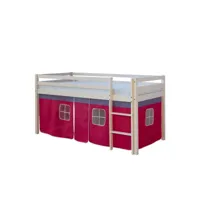 lit mezzanine 90x200cm avec échelle en bois laqué blanc et toile rose incluse lit06012