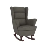 fauteuil à bascule et pieds en bois d'hévéa gris foncé velours