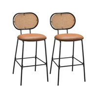 giantex ensemble de 2 tabourets de bar, chaises de salle à manger avec dossier courbé tissu imitation rotin, ensemble de tabourets de bar en métal pour bar, bistro