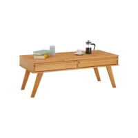 table basse jona style scandinave table de salon rectangulaire avec 2 tiroirs, en pin massif lasuré brun