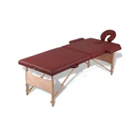table pliable de massage rouge 2 zones lit de massage  table de soin avec cadre en bois meuble pro frco83361