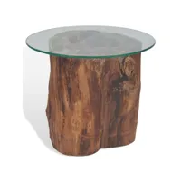 table basse verre et tronc bois flottant de teck massif 50x40 cm 245069