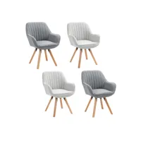 lot de 4 chaise salle à manger scandinave fauteuil coiffeuse siège pivotant avec accoudoirs rembourré en tissu pieds en bois massif, multicolore