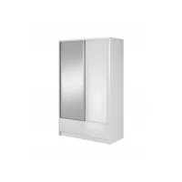 armoire placard 134x62x214cm porte coulissante 2 tiroirs miroir penderie et étagères blanc brillant ariana1