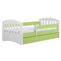 lit enfant avec barrière de sécurité amovible vert klaky-matelas mousse-80x160