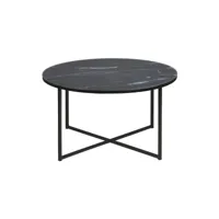 table basse ronde effet marbre en verre et métal - l.80 cm x h. 45 cm - noir
