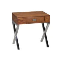 finebuy table de chevet bois massif sheesham  métal 50 x 45 x 45 cm avec tiroir  design table de nuit nature table d'appoint chambre à coucher orientale