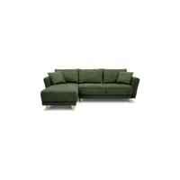 canapé d'angle convertible réversible 3-4 places tissu vert olive à coffre de rangement - 244 x 158 x hauteur 95 cm #ocp